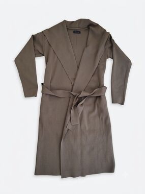 Knit Wrap Robe Cardigan in Taupe Kld Medium Belted